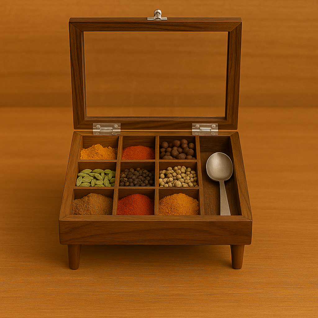 hand crafted wooden spice box