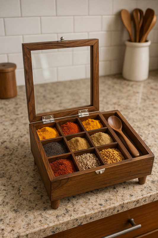 hand crafted wooden spice box