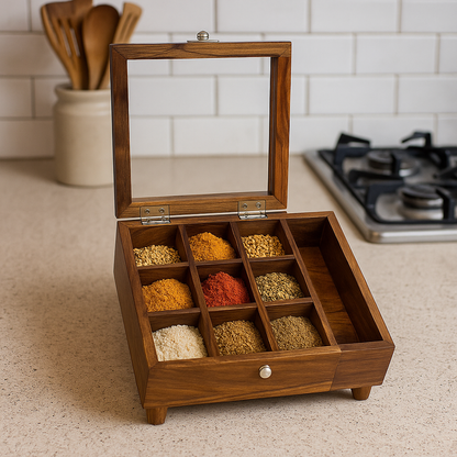 hand crafted wooden spice box